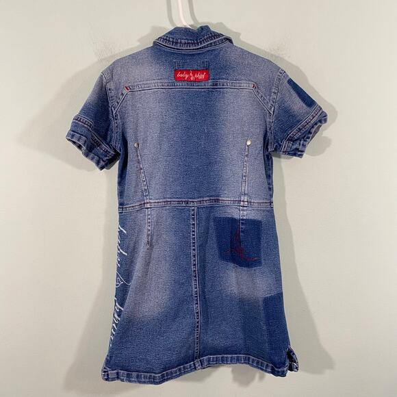 Y2K 90's Vtg Baby Phat Girls Denim Full Zip Short Sleeve Dress Size 6A - Picture 8 of 8